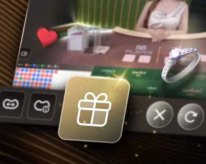 หน้าจอโต๊ะบาคาร่าของ SA Gaming แสดงไอคอนของขวัญสีทองสำหรับส่งให้ดีลเลอร์